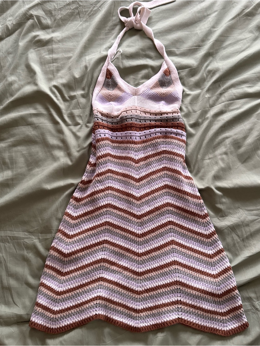 Pink Rose Pink and Brown Crochet Halter Dress
